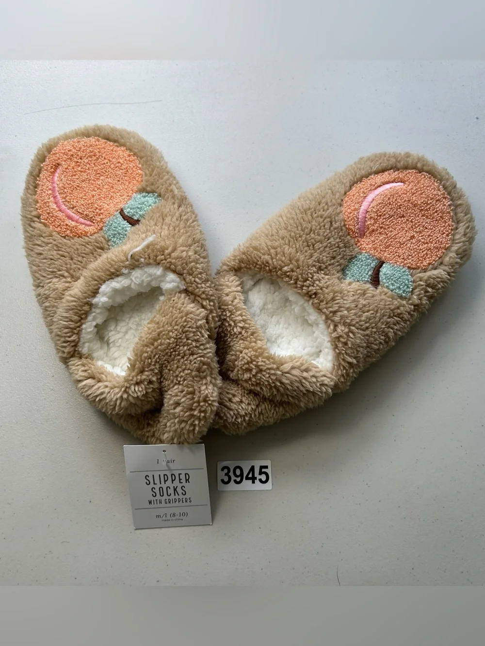 Women Slipper Socks With Grippers Tan Peach M/L 8-10 New